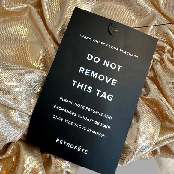 Stunning $798 Retrofete Maytal Dress Latte Gold Lame Knotted Designer Dress M - Picture 4 of 12